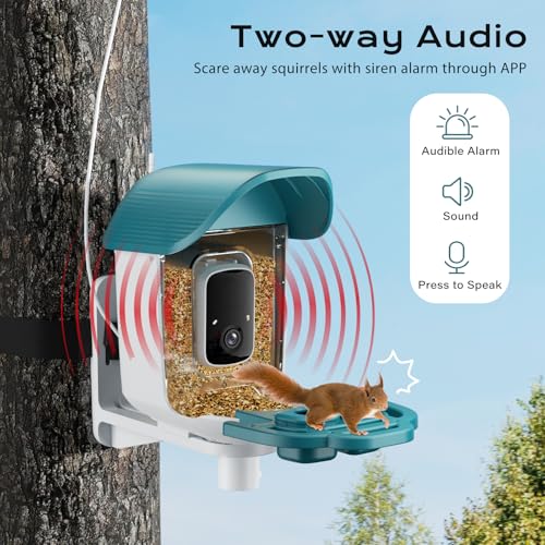 Bird Feeder with Camera Solar Powered, 2K HD Birds Feeder Camera for Outdoors, Instant Motion Detection & Alerts, AI Smart Identify Birds Species, Gifts for Mom Dad and Bird-Lovers(Cyan-Blue) - color: Cyan-Blue