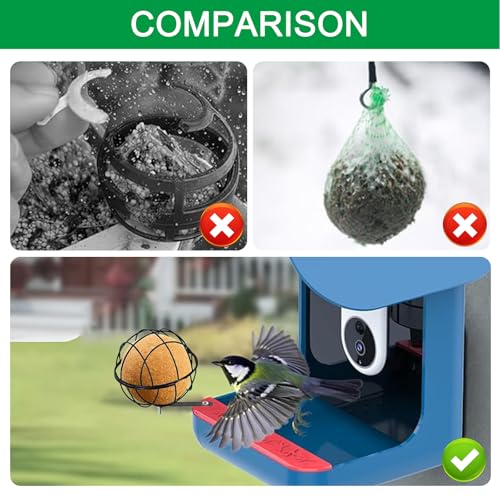 2 Pack Metal Suet Ball Holders with Metal Perch Extender, Compatible with BirdBuddy Smart Feeders & Others with Ready 5 mm Screw Hole, Bird Feeder Accessories