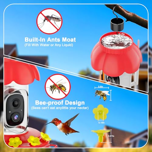 Hummingbird Feeder with Camera, Smart Hummingbird Feeder Camera Solar Powered with AI Identify, Auto Capture Bird Videos & Motion Detection, Ideal Gift for Bird Lovers