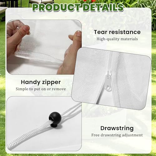 3 Pcs Garden Bird Net Cover for Square Tomato Cage, 59"x17.7" Insect Bird Barrier Tomato Cage Net with Zipper & Drawstring, Tomato Netting Protection Cover for Protecting,Cucumber from Birds, Insects