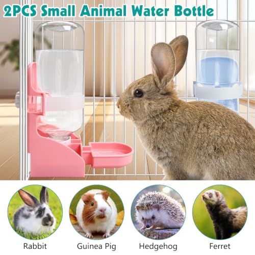 kathson Rabbit Water Bottle, 17oz Hanging Water Fountain Automatic Dispenser No Leak WaterFeeder for Bunny Chinchilla Guinea Pig Hedgehog Ferret - size: 2PCS Water Dispenser, Blue+Pink