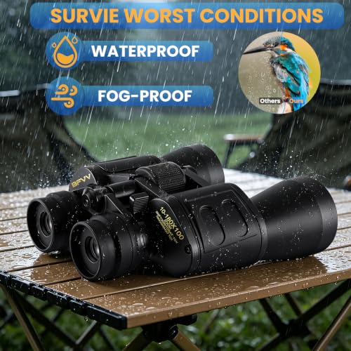 10-180x100 Zoom Binoculars for Adults, Day/Low Light Night Vision | High Powered Binoculars with BAK4 & FMC Lens, Waterproof Fogproof for Hunting Birdwatching Travel Sport Concert Gift for Men