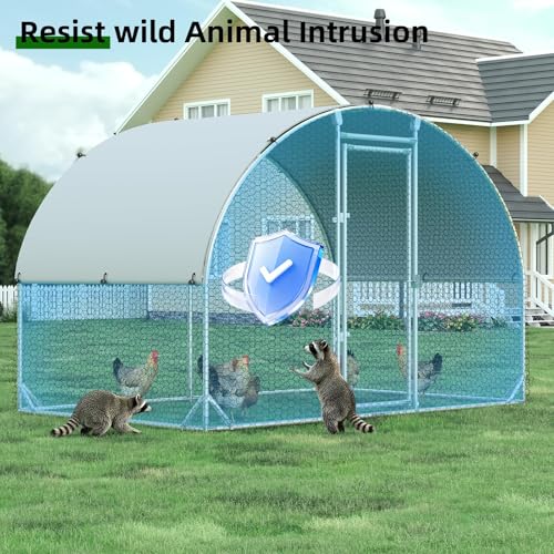 4ever2buy Metal Chicken Coop, 9.8x6.5 FT Walk-in Chicken Run Pen Poultry Cage, Water-Resistant & Anti-UV Cover, Large Chicken Coop for 6-8 Chickens - size: 77.4"L x 114.0"W x 76.0"H