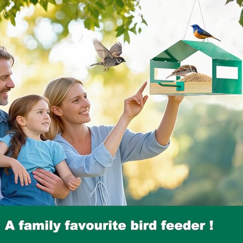 FANHAO Metal Bird Feeder for Outdoor Hanging, Wild Bird Feeder House with Rust-Resistant Mesh, Hanging Platform Bird House Feeder for Attracting Birds, Weatherproof, Easy to Clean & Refill