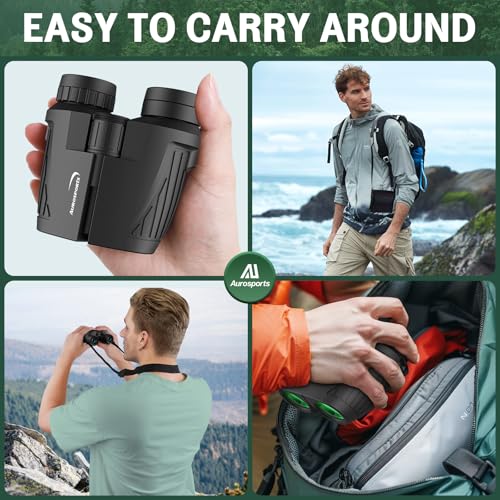 Aurosports Compact Binoculars for Adults & Kids - 15x25 High Power Binoculars with FMC Lenses & High Light Transmission Ultra Lightweight & Small Binos for Bird Watching Gifts for Men Women - Black - size: 15x25