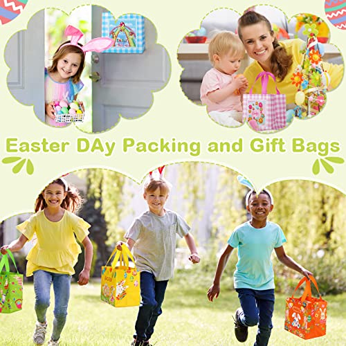 Sanwuta 24 Pcs Easter Gift Bags with Handles, Reusable Non-Woven Easter Goodie Bags Bulk, Bunny Egg Hunt Treat Baskets for Shopping Party Favor Supplies