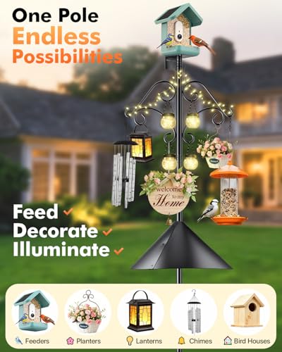 92 Inch Squirrel Proof Bird Feeder Pole with Baffle, 7-Prong Base Heavy Duty Bird House Pole with Shepherd Hooks for Outdoors Adjustable Yard Bird Feeding Station for Hanging Camera Bird Feeders Plant