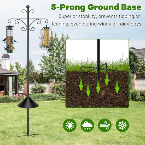 KOLAKO 2 Pack Shepherd Hooks for Outdoor,76 Inch Bird Feeder Pole Squirrel Proof Heavy Duty Double Shepherds Hook for Bird Feeder, Garden Plant, Solar Light - size: 76 inch with squirrel baffle