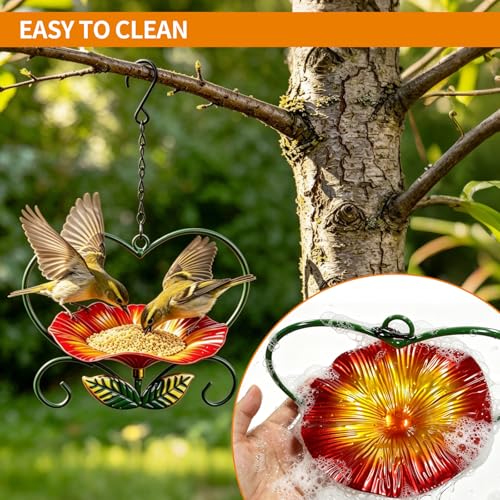 Hanging Bird Bath Hanging Bird-Feeder,Outdoor Metal Bird Feeder,Bird Bath with Chains, Hanging Bird Feeders for Outdoors,Hanging Bird Water & Feeder Bowl,Bird Water Bowl for Garden Yard Decor