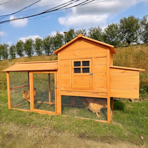 84.6" Wooden Chicken Coop for 4-6 Chickens, Outdoor Backyard Poultry House with Spacious Run, Nesting Box with Lid Support, Slide-Out Tray for Easy Cleaning, Weather-Resistant Animal Habitat