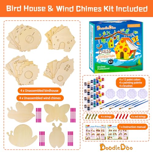 8 Pack Bird House & Wind Chime Kits, Birdhouse DIY Crafts for Kids 4-12 | Summer Arts and Craft for Children, Buildable Birdhouses Boy Girl to Build, Birthday Valentine's Day Gift 3+
