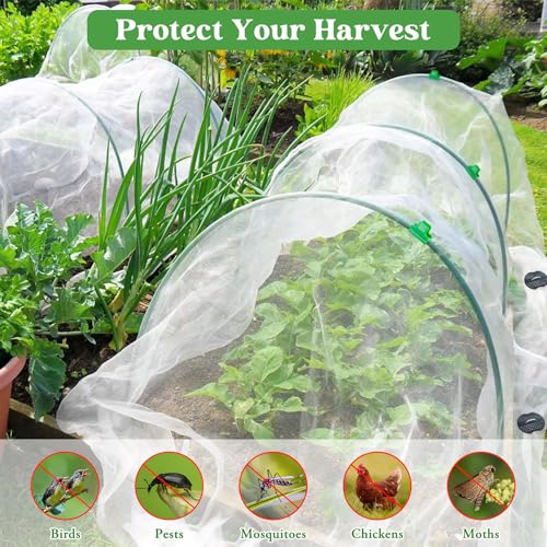 Unves 67 Pcs Garden Netting Kit, 10x25 Ft Ultra Mosquito Bird Netting with 6 Hoops & 12 Clips, Fruit Tree Netting for Patio Raised Beds Vegetable Flowers Protection Barrier - size: 10x25 Ft