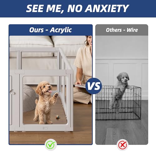 Clear Acrylic Dog Playpen Indoor, Puppy Cat Small Pet Play Pen, Pet Cat Playpen for Rabbits, Dog Fence Crate Kennel Whelping Cage (Grey, 10 Panel) - color: Grey, size: 24"H