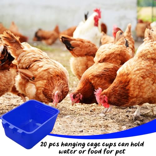 20 Pcs Chicken Coop Feeder Water Cup,16 oz Cage Cups Chicken Feeder Waterer, Cage Cups Birds Hanging Feeders, Chicken Feeder Water Bowl for Parakeet Poultry Pigeon Bunny Wire Cage (Blue, 16oz) - color: Blue, size: 16oz