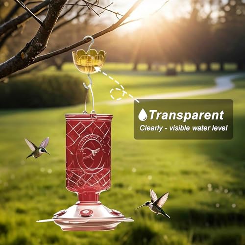 Ant Moat for Hummingbird Feeders 6-Pack 4OZ | Heavy Duty Metal Hooks with Water Level Window, Bright Red Flower Design for Outdoor Hanging Bird Feeders - color: Tawny