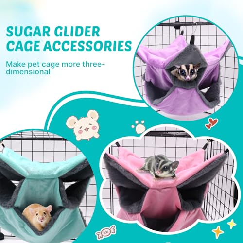 LYART Sugar Glider Pouch Hammock Bed Bedding, Sugar Glider Cage Accessories Toys for Rat, 3-Layer Hammock Make Pet Cages More Three-Dimensional (5.Purple) - color: 5.Purple
