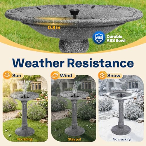 VIVOHOME Solar Bird Bath with Fountain, Battery System, Dark Stone Gray | Built-in Reservoir, Weather-Resistant ABS, Dual Filtration System, for Outdoor/Garden, Bird-Friendly, 20-Inch Bowl - color: Dark Stone Gray