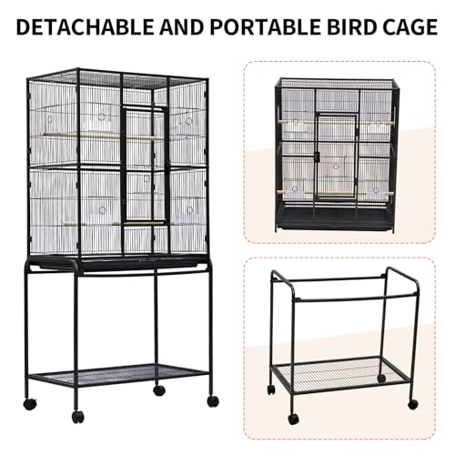 Garvee Large Bird Cage,62.6" H Big Bird Cage with Stand for Parakeets Parrots Conures Lovebird Cockatiel Black
