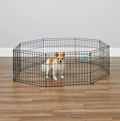 MidWest 18-Inch Exercise Pen, No Door, 16 Sq Ft Play Area | for Indoor and Outdoor Use, No Door Design for Maximum Security, Easy to Set Up, Foldable Playpen - color: Black No Door, size: 18"H