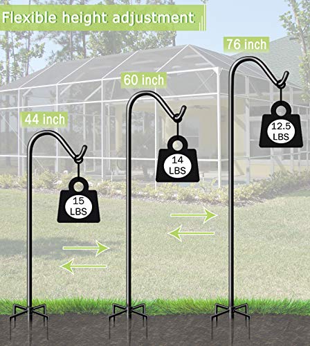 76 Inch Tall Shepherd Hooks with 5-Forked Base, Adjustable Heavy Duty Bird Feeder Pole Stand Hanger for Outdoor, Shiny Black, 2 Pack - size: 76 inch, style: 2pcs