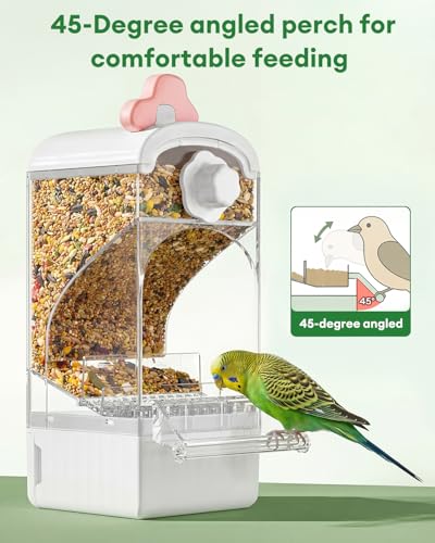 Bucatstate No Mess Bird Feeder, Auto Dispenser, Dual Filter & Waste Drawer | External Hanging, Fits 4.7"x3.3" Side Opening, for Parakeet Cockatiel Budgie Canary,for Square Cages