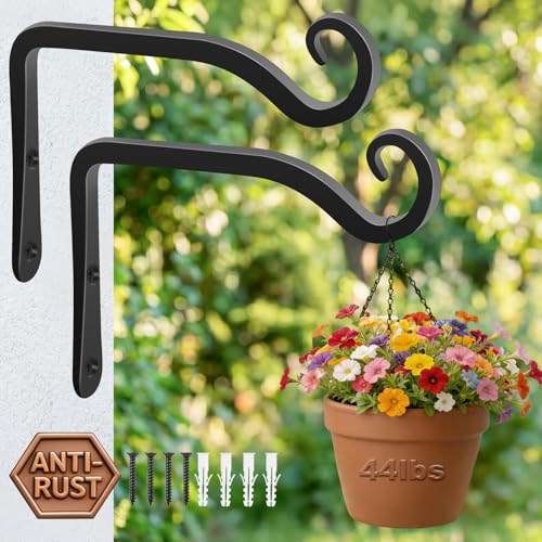 Gtongoko 6" Heavy Duty Outdoor Plant Hanger Wall Bracket, 2 Pack | 44lb Capacity,Rust-Resistant Finish,Easy Installation,Fit Hanging Baskets,Ideal for Bird Feeders & Lanterns - size: 6 Inch, style: L-shape