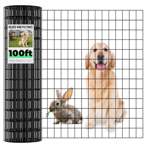 Welded Wire Fencing 36 Inch x 100 Foot, 2 Inch x 3 Inch 16GA Black Hardware Cloth PVC Coated Garden Border Fencing Roll Vinyl Coating Metal Wire Mesh for Yard Vegetable Goat Protection Poultry Netting - color: Black, size: 36"×100'