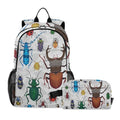 Bugs Small Beetles Insect Backpack with Lunch Bag, School Backpack for Teens Boys Girls Kids Backpacks Set - color: Grey and White