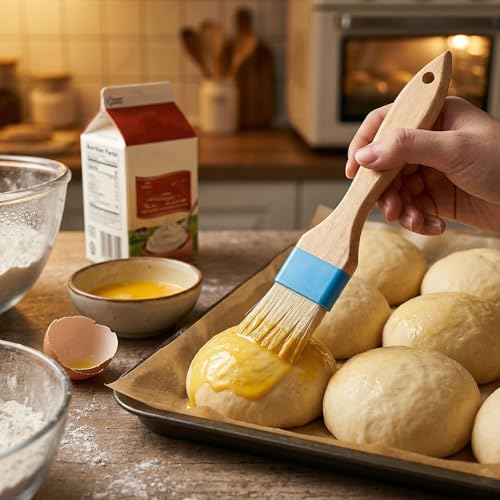 2 PCS 1.5 Inch Natural Bristle Pastry Brush, Pastry Basting Brush Heat Resistant Wooden Handle Butter Brush, Basting Brush for Cooking, BBQ, Baking, Egg Wash, Oil, Blue
