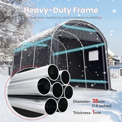KING BIRD 10' x 15' Round Style Garage Carport Shelter Heavy Duty Storage Shelter Portable Canopy Shed with Roll-up Ventilated Windows for Boat, Patio Furniture and Lawn Mower-Dark Gray - size: 10'X15'