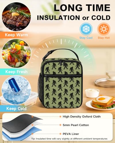 Bigfoot Kids Lunch Box Boys Men Insulated Lunch Bag, Sasquatch Gifts | Reusable Lunchbox, Cooler Tote Bag, Mesh Side Pocket, Easy to Clean, Waterproof Leak-Proof Lining for School Office Picnic - color: Big Foot