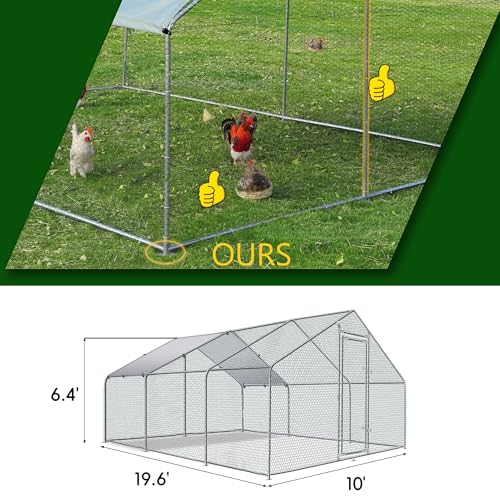 TOLEAD Large Metal Chicken Coop Upgrade Tri-Supporting Wire Mesh Chicken Run,Chicken Pen Walk in with Water-Resident and Anti-UV Cover,Duck Rabbit House Outdoor (Spire Roof 10’ W x 19.5’ L x 6.5’ H) - size: 228.2"L x 108.0"W x 78.0"H
