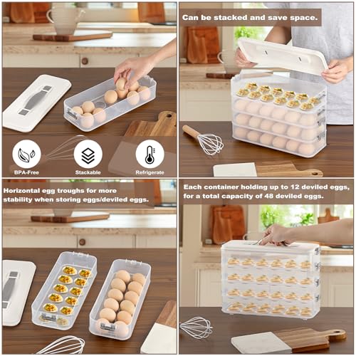 BSTKEY Deviled Egg Containers with Lid, 4 Layer Deviled Egg Platter Carrier Trays for 48 Eggs, Fridge Stackable Portable Egg Holder with Handle for Home Kitchen Party Easter Picnic - size: 4 Layer