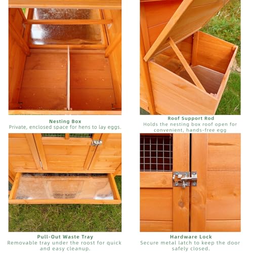84.6" Wooden Chicken Coop for 4-6 Chickens, Outdoor Backyard Poultry House with Spacious Run, Nesting Box with Lid Support, Slide-Out Tray for Easy Cleaning, Weather-Resistant Animal Habitat