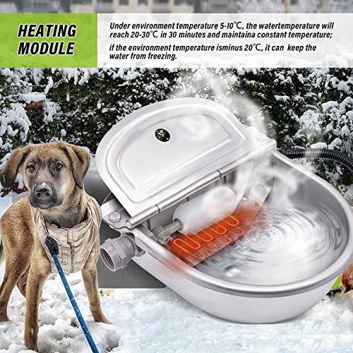 MINYULUA Heated Automatic Water Bowl Stainless Steel for Dogs Horse | Heated Water Bowl, Pet Thermal-Bowl, Constant Temperature Dispenser, Chew-Resistant, Save Effort and Time, Easy to Install