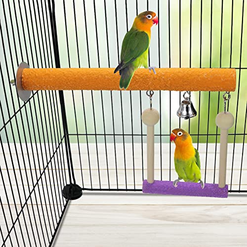Litewoo Bird Perch Swing Bell Toy Chew Grinding Claw Trim Beak for Parrot Parakeet Cockatiel African Grey Conure Cockatoo Lovebird Finch Canary Budgie Cage Accessories