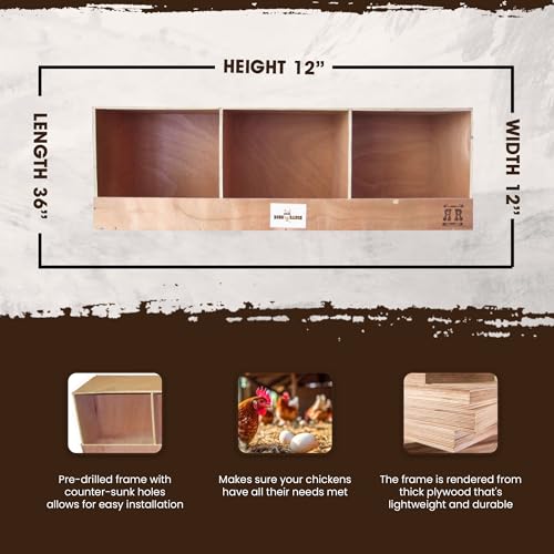 Rugged Ranch 4-Pack Triplex 36"x12"x12" Triple-Compartment Hen Nest Cubbies for 12 to 24 Hens - Wooden Chicken Coop Accessories for Interior Use, Furniture-Grade Wood, Easy Assembly