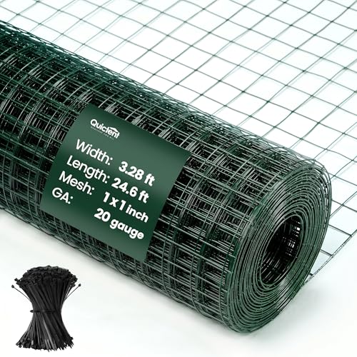 Quictent 1 inch Hardware Cloth for Chicken Coop 40in x 25ft 20 Gauge, Dark Green Vinyl Coated Chicken Wire Mesh, Predator Proof Chicken Fence, Garden Netting - color: 1" (Large Mesh), size: 25 FT
