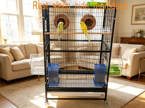Bird Nest for Cage, Hanging Rattan Parrot Bed, Washable Breathable for Parakeets Cockatiels Lovebirds(Circular Opening)