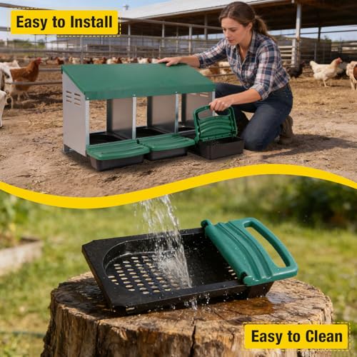 Aivituvin Chicken Nesting Box, 3 Compartments Chicken Egg Laying Box, Metal Nesting Boxes with Swing Perch for Chickens, Roll Away Egg Collection for Chicken Coop (Green) - color: Green