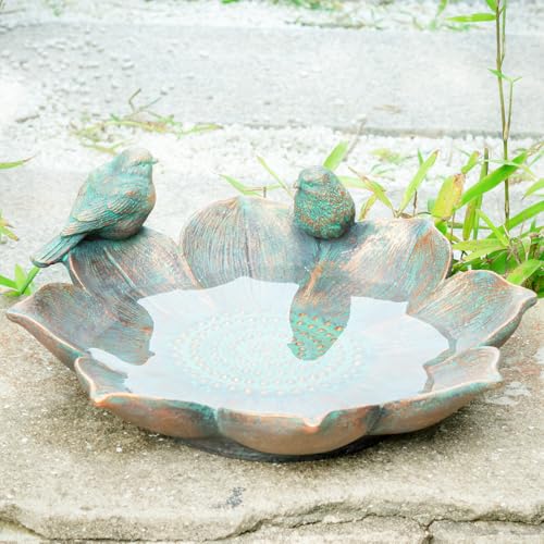 Bird Bath for Outdoors, Resin Garden Ground Birdbath Bowl Yard Decor | Antique Outdoor Garden Bird Baths with Vintage Bird Ornament, Tabletop Flower Birdbaths Bird Feeder for Outside Yard Decor - color: Bronze