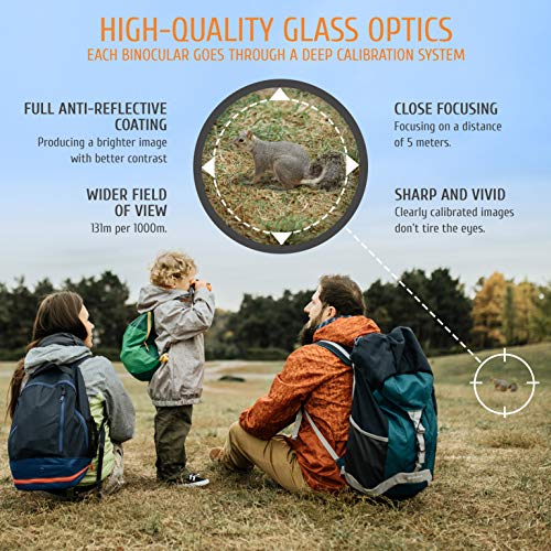 BeBison Binoculars for Kids - 8x21 High Resolution Real Optics - Compact Folding Shockproof Kids Binoculars for Bird Watching - Spy Games - Outdoor Play for Boys and Girl - color: Orange