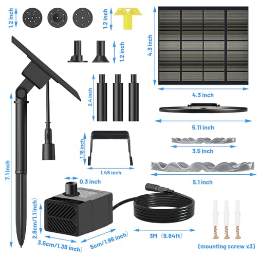 Yeomi Solar Water Fountain for Bird Bath, Upgrade 2W 7V Solar Powered Water Pump with Adjustable Flow, Solar Fountain Kit for Bird Baths Small Pond Garden Water Feature - color: 2w 7v Solar Fountain Pump Kit