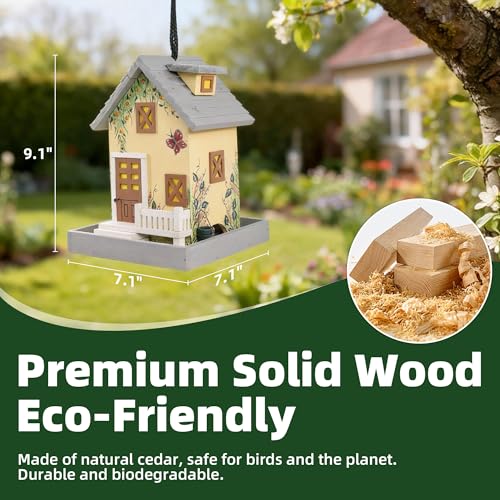 MEWANG Outdoor Hanging Bird Feeder, Decorative Wooden Bird House Without Camera for Hummingbirds, Cardinals & Bluebirds (Light Yellow) - color: Light Yellow