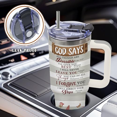 DUUV Christian Tumbler 40oz, Insulated Christian Gifts for Women | Bible Verse Tumbler Leakproof, Religious Gift for Christians, Faith Based Ideal Gift, God Says All Things Possible, 1 Pack - color: Inspiring God