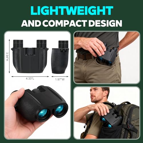 10x25 Compact Binoculars for Kids and Adults, Large View Small Binoculars for Bird Watching, Waterproof with Low Light Vision BAK4 Prism FMC Lens for Cruise Ship Travel Hunting