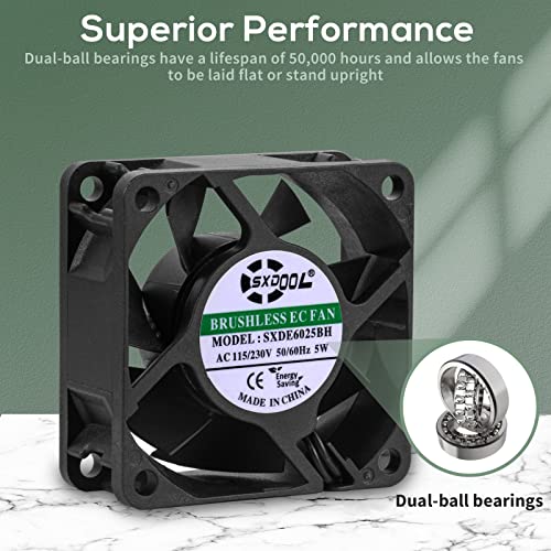 60mm EC Cooling Fan AC 110V 115V 120V 220V 240V High Air Flow Dual Ball Bearing with Power Cord