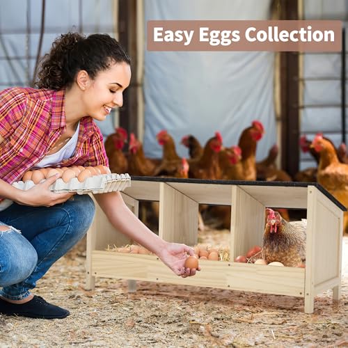 COZIWOW 3-Compartment Chicken Nesting Box Waterproof Asphalt Roof, Wooden Nesting Boxes for Chicken Coop/Farm/Backyard, Easy to Install, Chicken Laying Boxes for Hens, Poultry, Quail, Pigeons