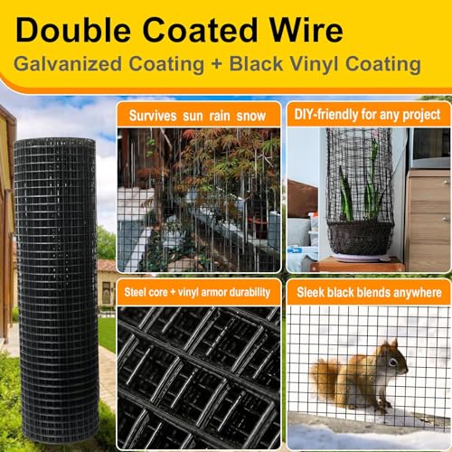Black Hardware Cloth 1/4inx24inx100ft, Chicken Wire Fencing, 22 Gauge, Vinyl PVC Coated Mesh, Welded Wire mesh, Perfect for Gopher Wire, Rodent Mesh, Tree Guard, Chicken Coop - size: 1/4inx24inx100ft