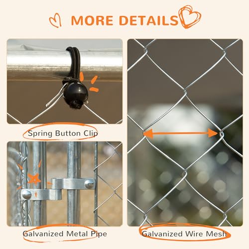 PawHut Outdoor Dog Kennel for Large Breeds 13' x 13' x 7.5' | Heavy Duty Dog Run Outdoor Fence, Waterproof Cover, Galvanized Chain Link, Secure Lock, for Chickens, Ducks - size: 157.5"L x 157.5"W x 91.3"H
